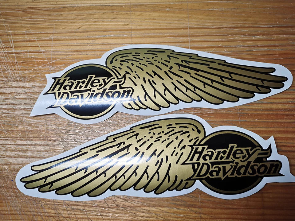Juego de calcomanías de tanque de combustible dorado alas Harley Davidson X2 pegatinas de vinilo pegatinas ステブ Foto 4 de 4