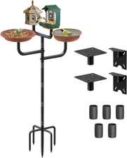 4 Holders Upgrade Bird House Pole with 90inch for Outdoor Feeder Black 