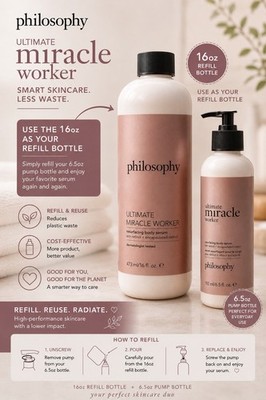 Philosophy Ultimate Miracle Worker Body Serum 16oz + 6.5oz Set New