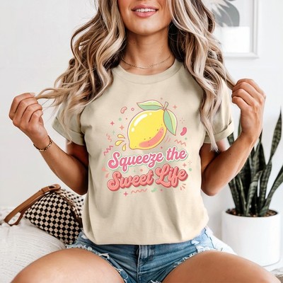 Squeeze The Sweet Life Damen T-Shirt Zitrone Sommer Positives Geschenk für Sie