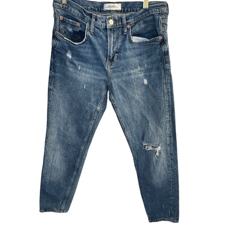 Zara Jeans Donna 6 Blu Invecchiato Premium Denim Caviglia Dritta - Foto 2 di 10