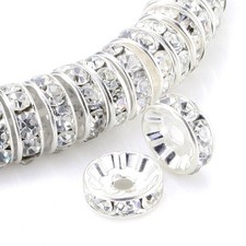 100Pcs Rondelle Spacer Beads 8mm Silver Plated Czech Crystal Rhinestone for J...