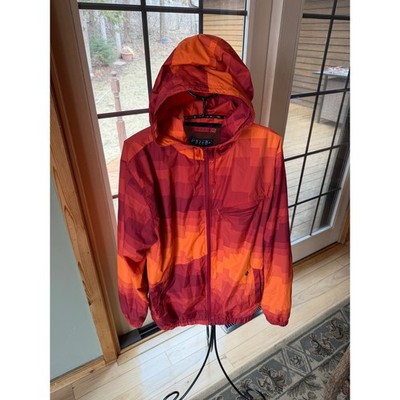 Volcom Womens Sunset Geometric Windbreaker Jacket Red Orange Full Zip Hooded
