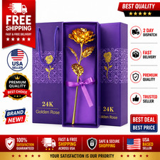 24K Gold Rose Artificial Flower Real Long Stem Gift Box Mother's Day Anniversary