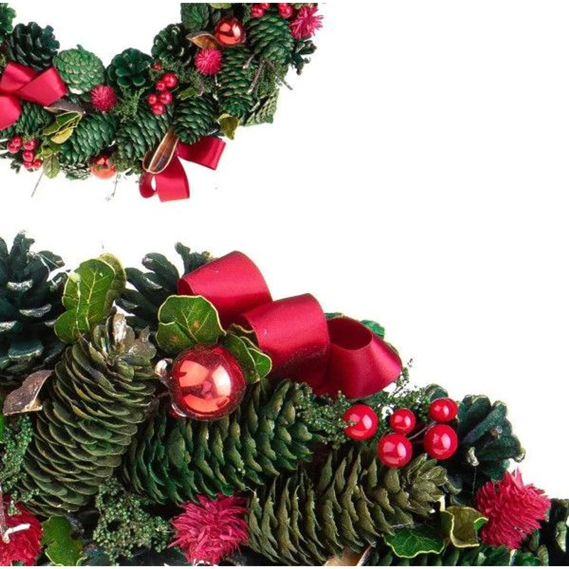 Corona Natalizia Porta BRANDANI Pigne Fiocchi Rossi Bacche Ghirlanda Natale, fotografia 5 di 9