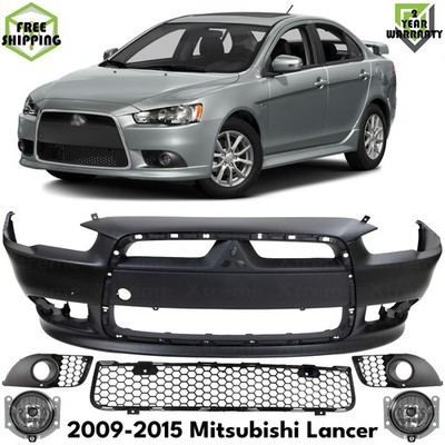 Front Bumper Cover Primed Plastic & Fog Lights Kit For 2009-15 Mitsubishi Lancer