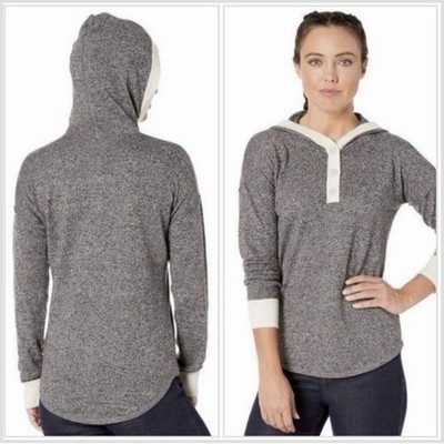 Smartwool Women s Hooded Henley Sweater Grey/Cream Wool Blend Medium