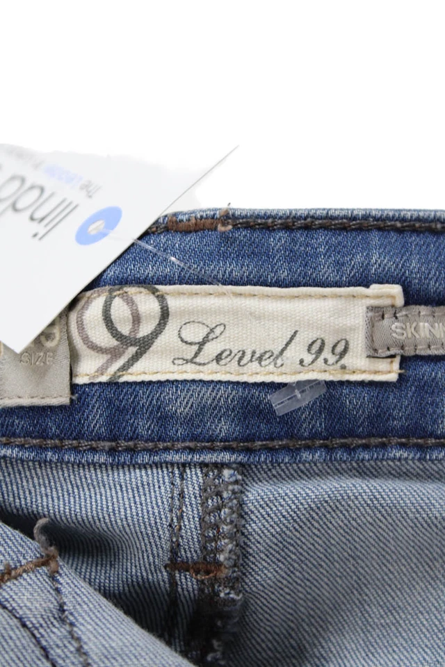 Pantalones cortos de mezclilla Level 99 para mujer de algodón con detalles desgastados con bolsillos azules talla 29 Foto 4 de 4