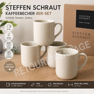 Steffen Schraut Kaffeebecher 4er Set Beige Steingut Portugal Neu - Bild 1 von 4
