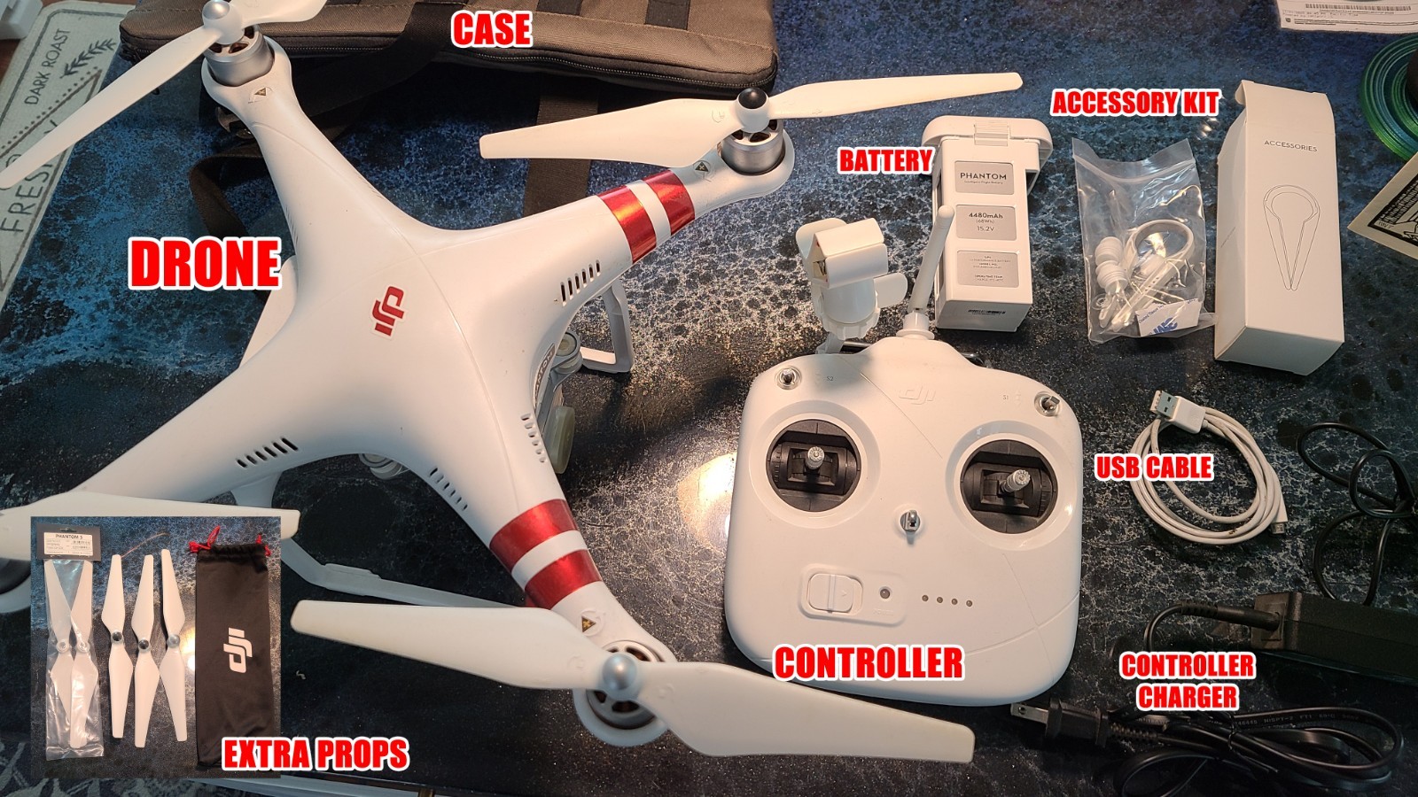 DJI Phantom 3 Standard Drone-2.7K-3-axis gimbal-battery-cont