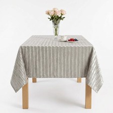 Ivory Stripe Wedding Tablecloth Shadow Polyester Dining Cover Custom