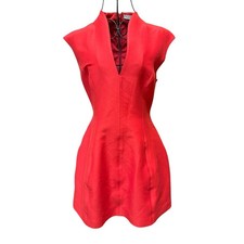 Halston Heritage Red V-Neck Fit & Flare Mini Dress Classic Cotton sz 6