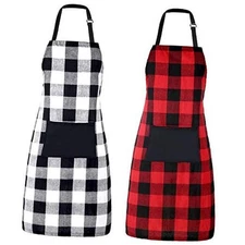Geyoga Buffalo Plaid Cotton Apron - Adjustable Check Bib With Pocket for 