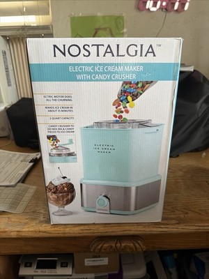 Nostalgia Electrics 2 Quart Electric Ice Cream  Maker With Candy Crusher New