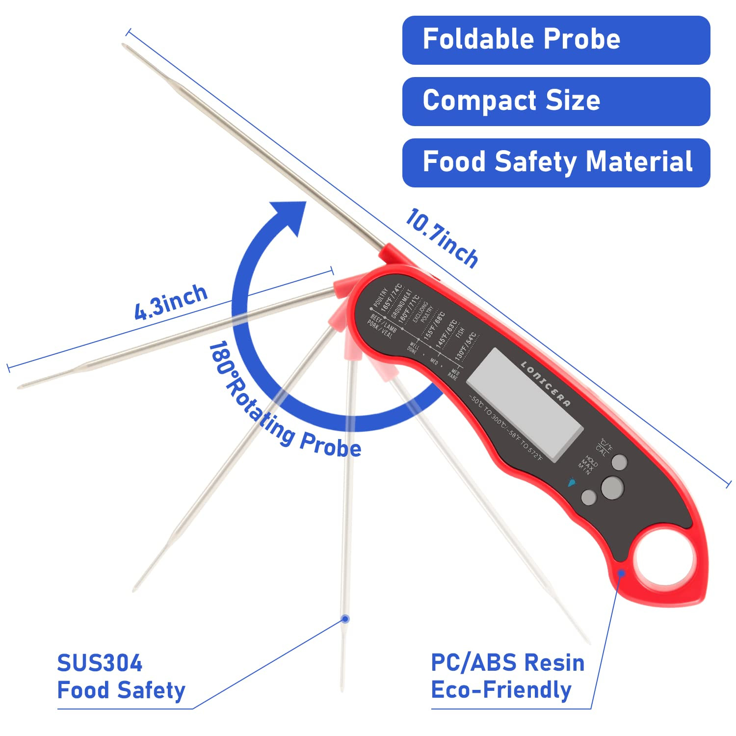 Lonicera Meat Thermometer Digital for Cooking Food. Waterproof & Instant Read fo
