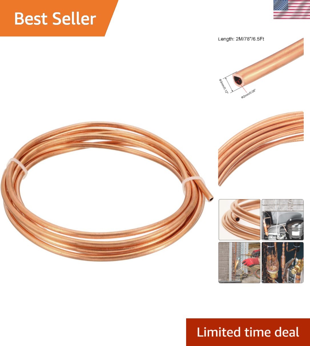 6.5 Ft Flexible Copper Refrigerator Tubing - High Efficiency Heat Transfer