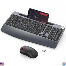Sleek Ergonomic Wireless Keyboard Mouse Combo with Wrist Rest Phone Holder