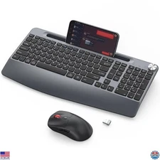 Sleek Ergonomic Wireless Keyboard & Mouse Combo with Wrist Rest & Phone Holder