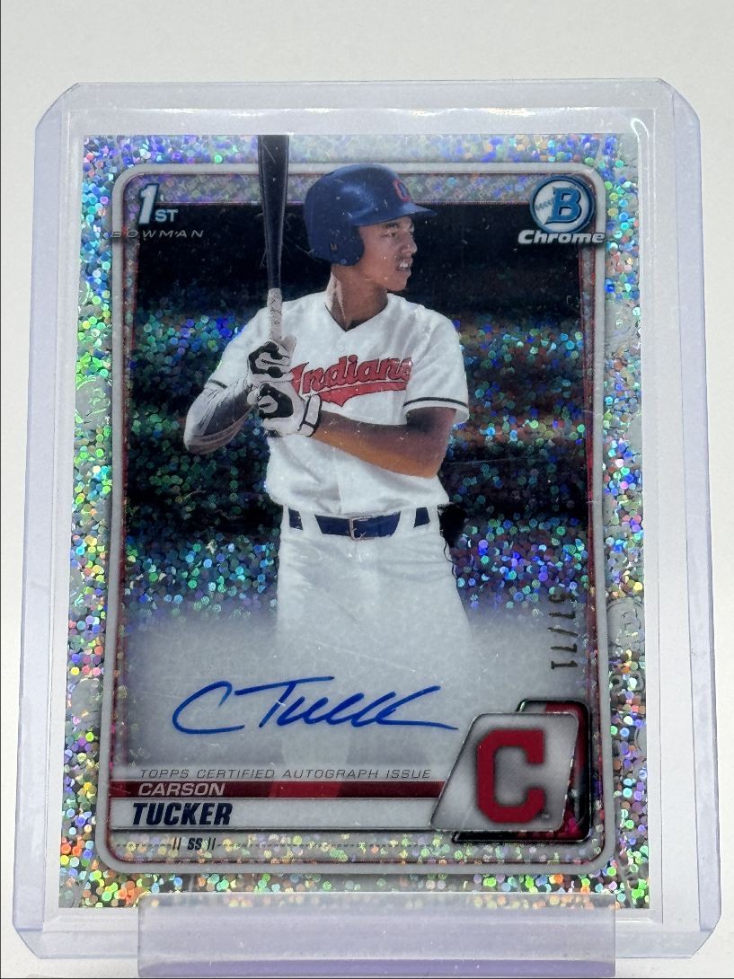 CARSON TUCKER 2020 BOWMAN CHROME DRAFT 1ST SPARKLE AUTO /71 Q5375