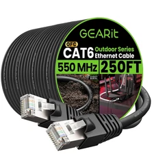 Cat6 Outdoor Ethernet Cable (250Ft) 23AWG Pure Copper, FTP, LLDPE, Waterproof, D