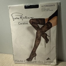 Pierre Mantoux "CORALINE" BLACK LACE STAY-UP WITH SWAROVSKI CRYSTALS SIZE-I/S