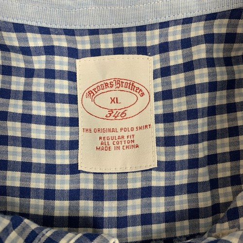 Brooks Brothers 346 Hemd Herren XL blau kariert Button Down Langarm Schaf Logo - Bild 5 von 7