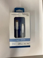 Insignia - 7' Lightning to USB-C Charge Braided Cable - White