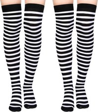 SATINIOR 2 Pairs Halloween Women Thigh High Socks Christmas Black,white