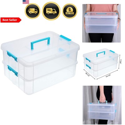 Stack Carry Storage Box Plastic Handle Lockable Lightweight Clear Organizer