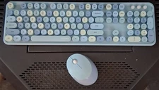 Mofii Light Blue Mechanical Wireless Keyboard and Mouse Combo W Batteries