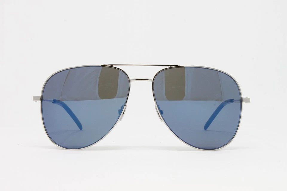 Gafas de sol Saint Laurent unisex aviador clásicas 11 032 plateadas 59 mm lentes azules NUEVAS Foto 2 de 4