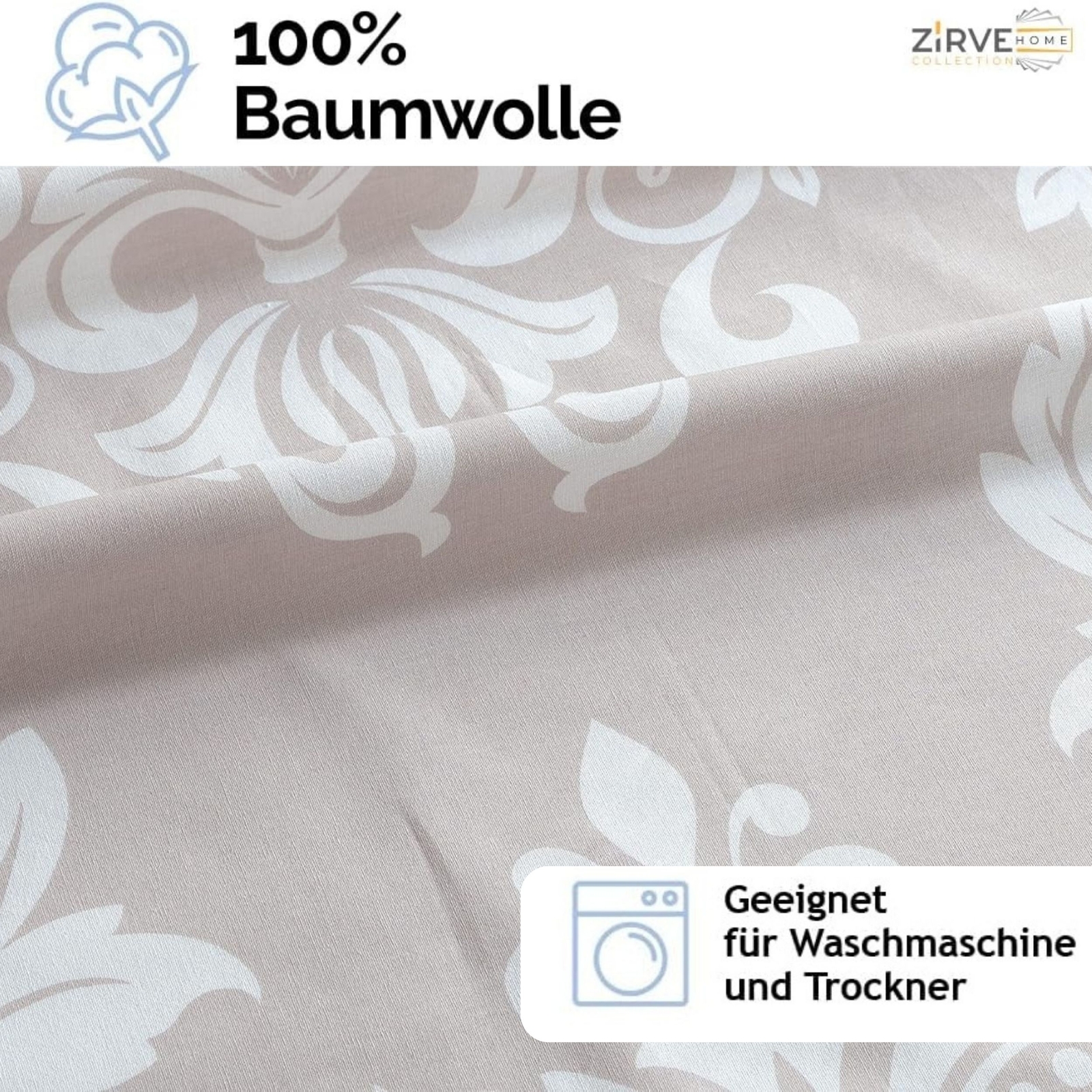 Bettwäsche 155x220 cm. Beige farbe barock muster Sade V2 100 Baumwolle