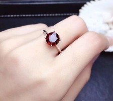 Genuine Natural Garnet Ring, 925 Sterling Silver Ring ,Women Engagement Ring