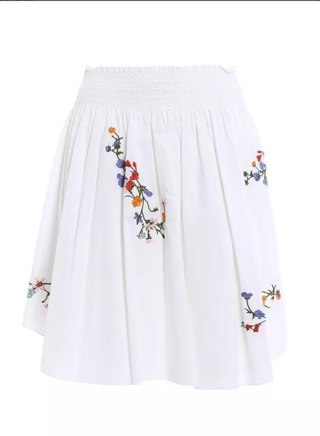 Tory Burch Cassie White Delphi Floral Embroidered Skirt XL $295 | eBay