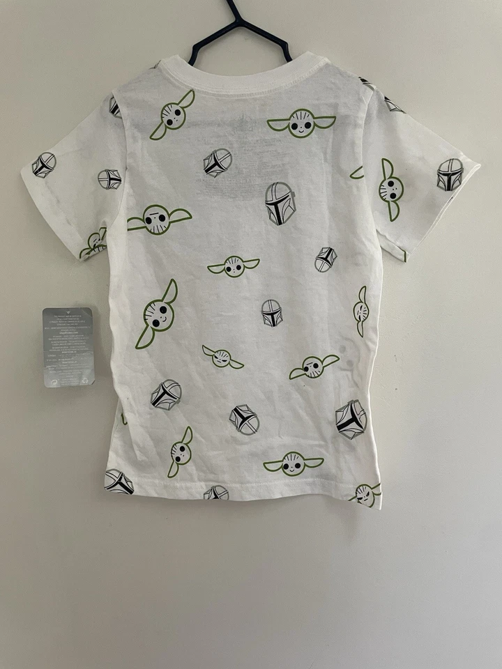 Disney Star Wars Niños Niños Grogu 100% Algodón Cuello Redondo Manga Corta Camisa Blanca 4 Foto 2 de 3