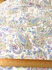 Cotton flannel fabric large floral paisley print on white 1 yd 16" x 42"
