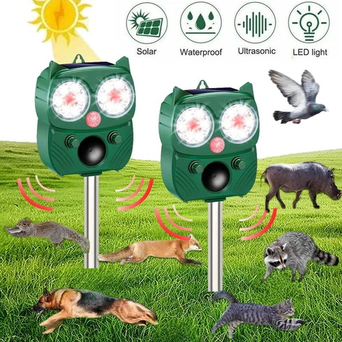 2 PACK Solar Ultrasonic Animal Repellent Dog Cat Skunk Deer Raccoon For Garden - Picture 1 of 11