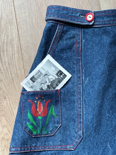 Vtg 70s Denim 1970’s Wrap Hand Painted Skirt A Line Vtg CHECK OUT THE 16 Photos - Picture 4 of 16