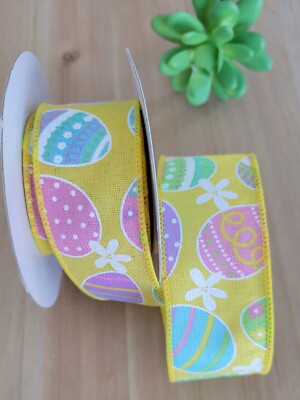 1.5'' (5 YD Lot) Easter Wired Ribbon Easter Eggs Wreaths Gift Bow Craft