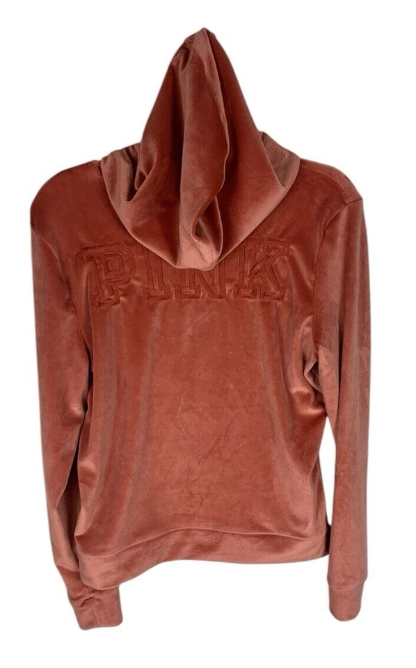 Женская розовая оранжевая велюровая толстовка с капюшоном на молнии с длинным рукавом размер S Y2K - Изображение 2 из 4
