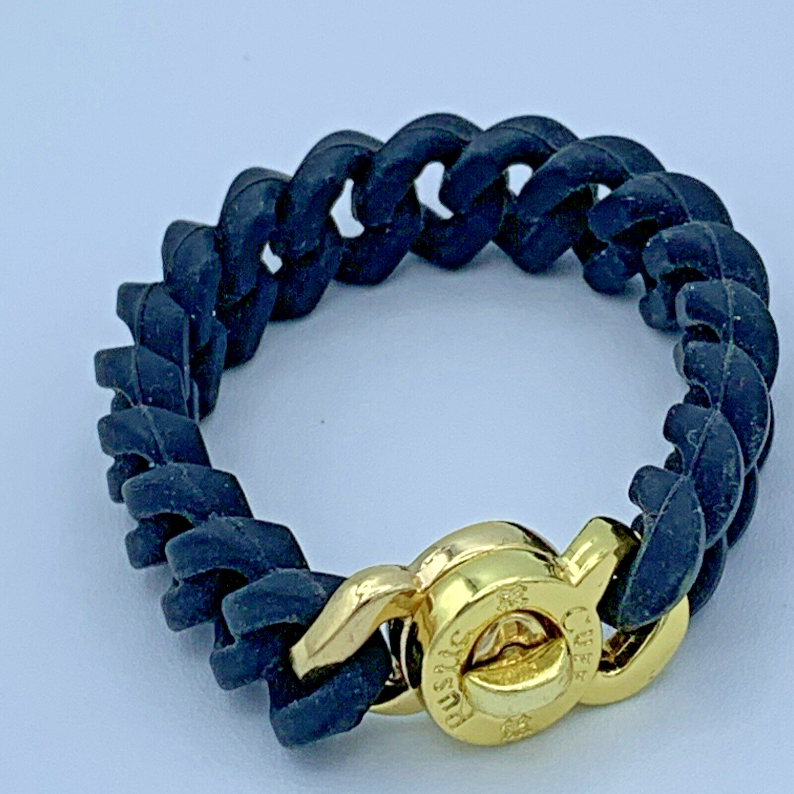 Rustic Cuff Black Rubber Stretchable Bracelet Wit… - image 1