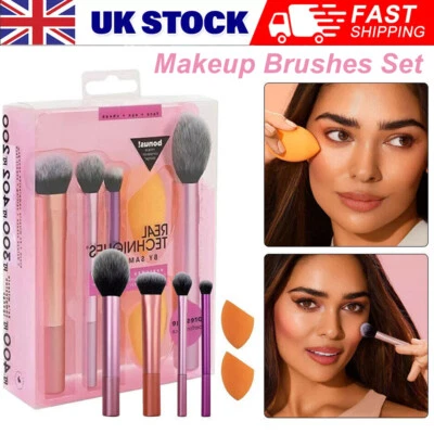 Real Techniques Makeup Brush Set Everyday Essentials + Makeup Sponge Kit