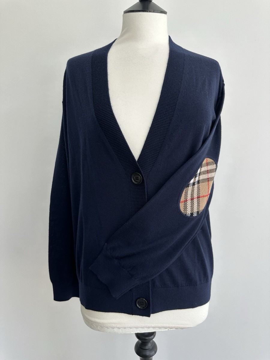 Burberry Cardigan Patch Burberry Dornoch Wool Navy Elbow Patch