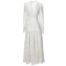 Floral Lantern Long Sleeve Dress Women's V-neck Slim Fit Party Ball Gown A-line