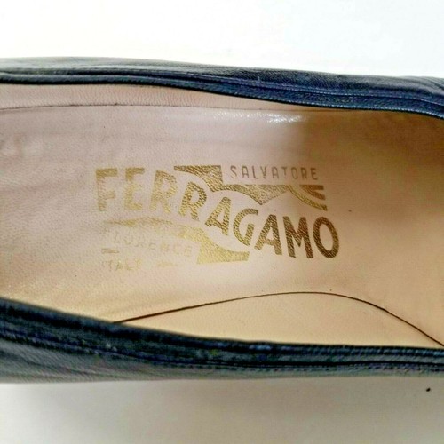 Salvatore Ferragamo Italy Women's Navy Bow Leather Pumps Shoes 7 AA FM349E - Picture 8 of 9