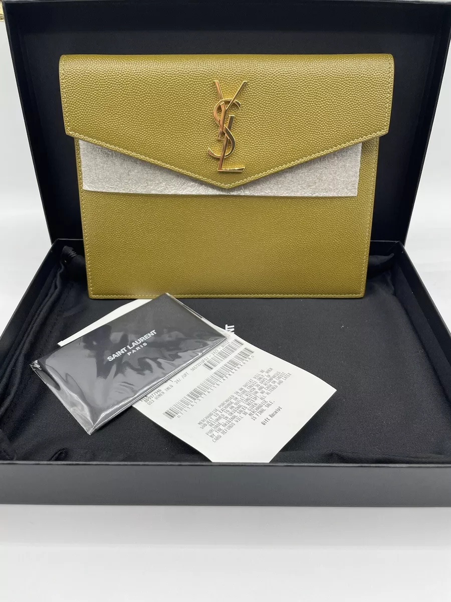 NIB!* NEW SAINT LAURENT YSL Pebbled Leather Uptown Baby Pouch Clutch Mustard