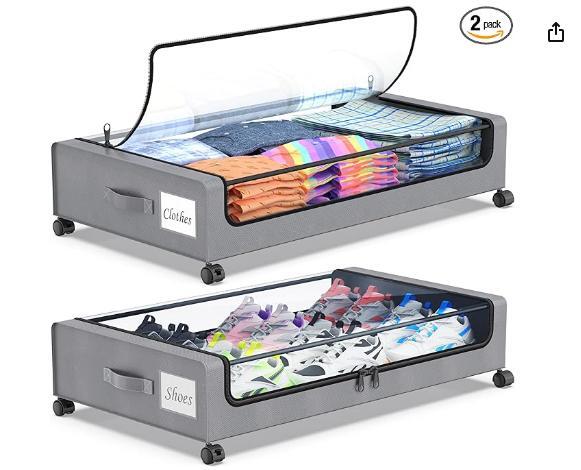 Beborxue Under Bed Storage with Wheels, 4-Pack Under Bed Storage Containers with-image