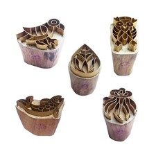 Floral Brass Wooden Printing Stamps Set of 5 - DIY Clay, Pottery Blocks