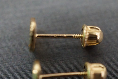 14K Solid Yellow Gold 5MM Fancy Circle Women Children Screw Back Earrings - Picture 6 of 9
