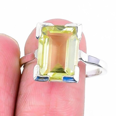 Natürlicher Zitronentopas facettiert 925 Sterlingsilber Cluster Ring Schmuck Größe 9,5